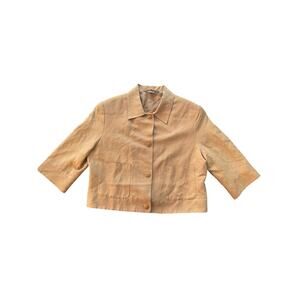 Vintage Peter Nygard Tan Linen Blend Cropped Chore Jacket Size 10 3/4 Sleeve